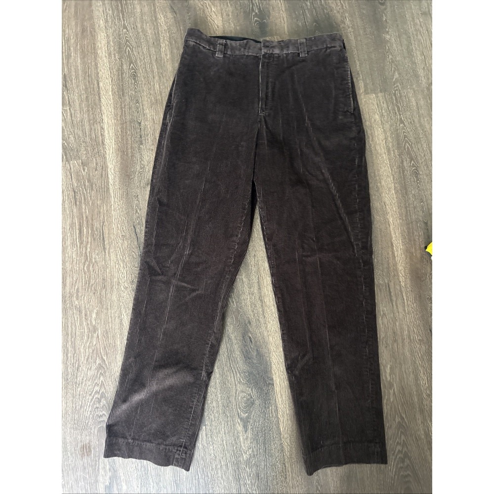 LL Bean Pants Mens 35 Brown Corduroy Straight Leg Flat Front 100% Cotton